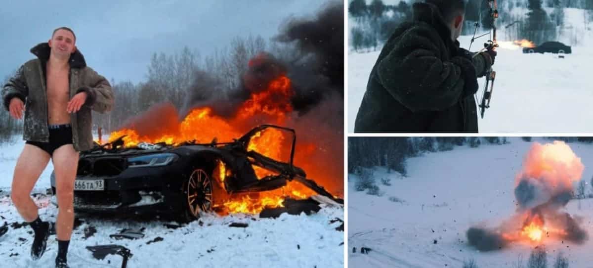 Youtuber russo explode uma BMW para ganhar mais curtidas e seguidores. Fotos: Reprodução | Instagram/ YouTube