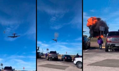 VÍDEO: Bombardeiro e caça militar colidem e explodem durante show aéreo nos EUA