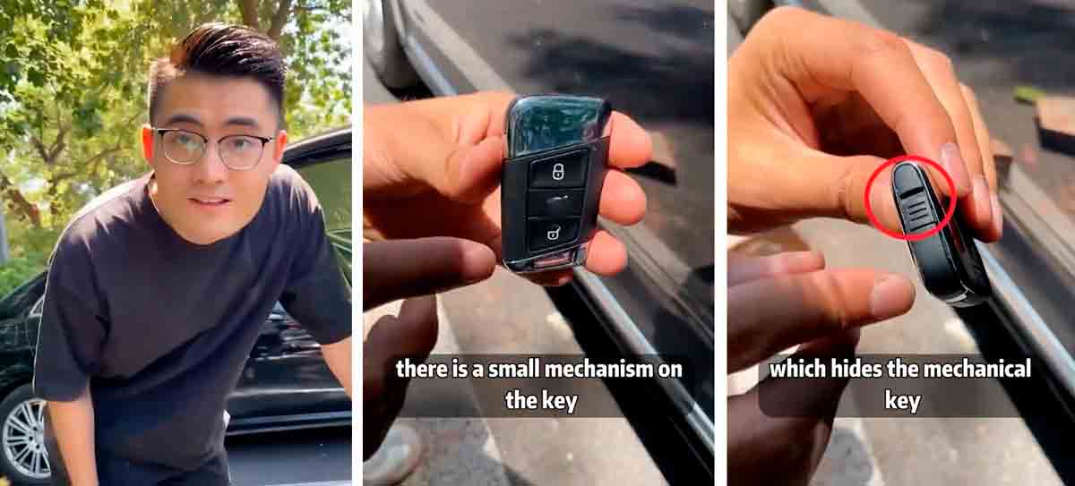 Video menunjukkan trik cara membuka dan menyalakan mobil dengan kunci yang patah. Foto dan video: reproduksi Tiktok @conggeshuoche