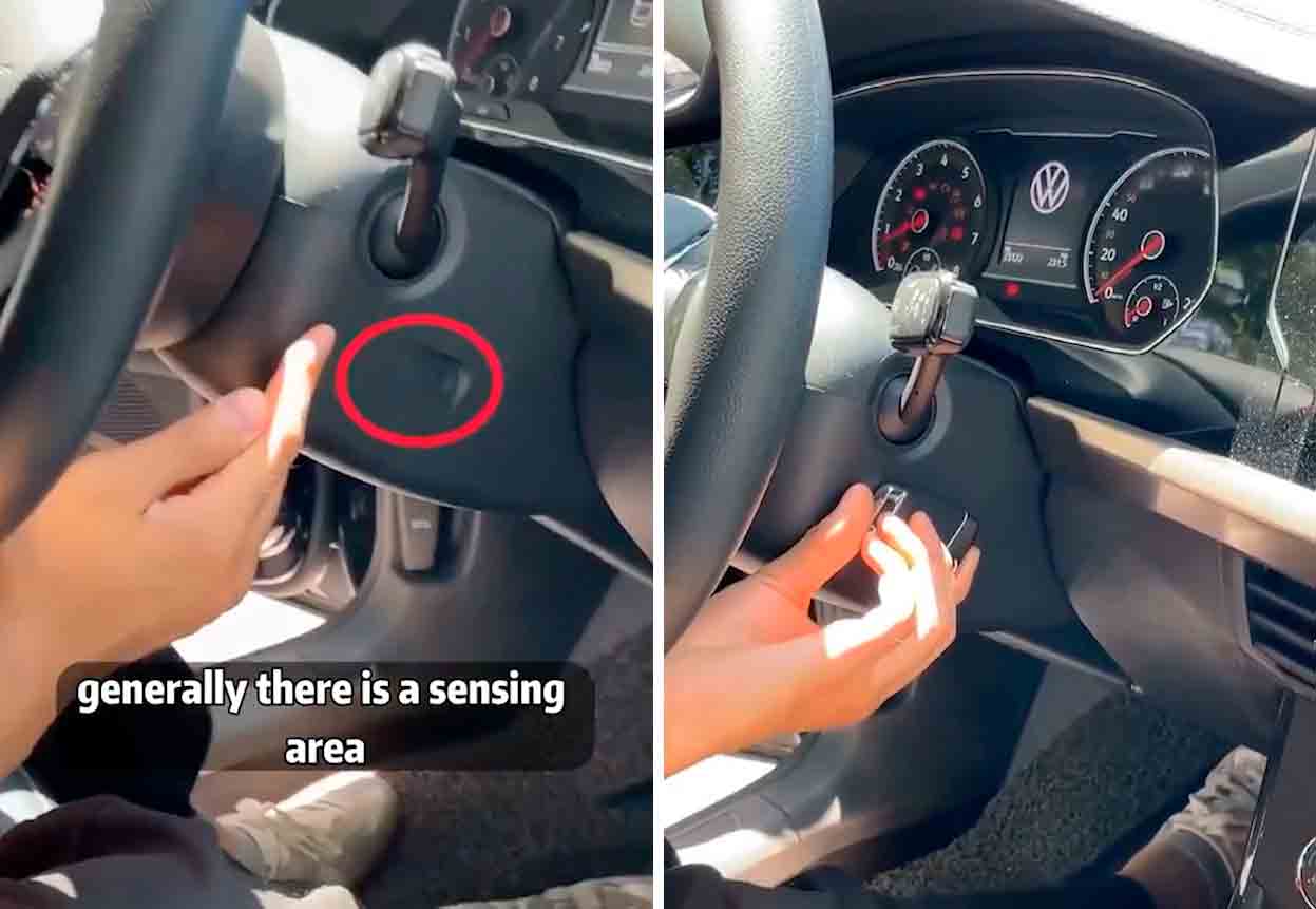 Vídeo mostra truque de como destrancar e ligar um carro com uma chave quebrada.Fotos e vídeo: reprodução Tiktok @conggeshuoche

