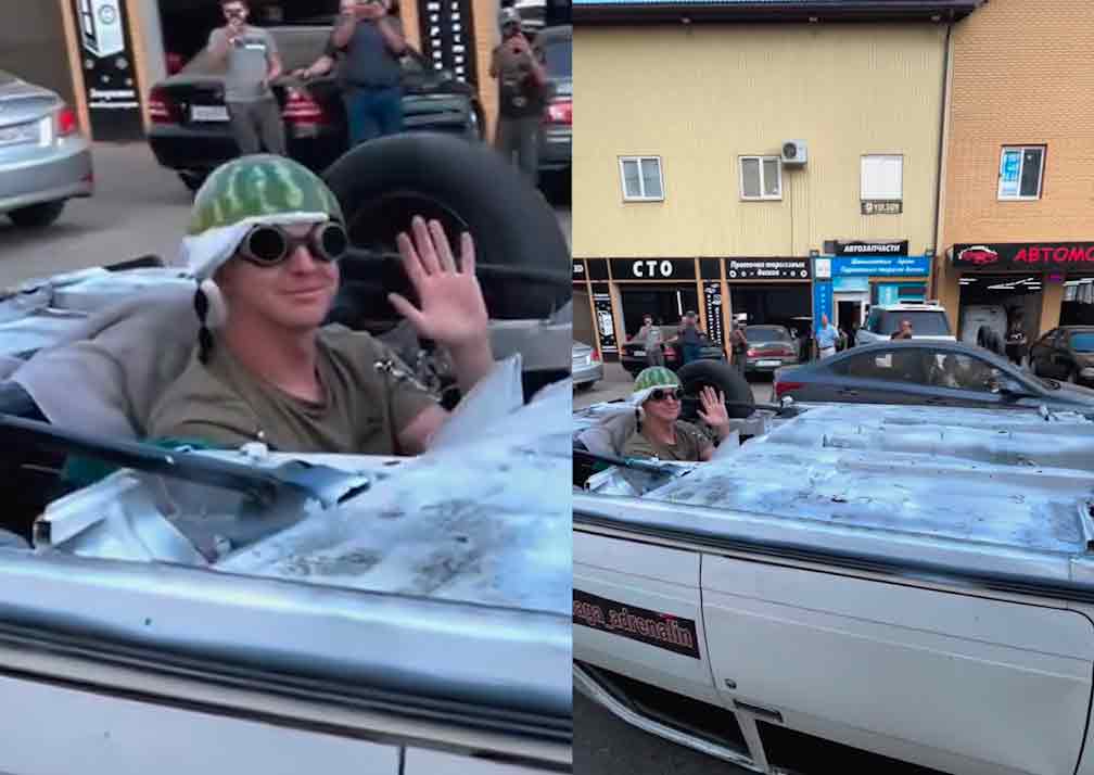 Russo dirige Lada de cabeça para baixo pelas ruas de Krasnodar. Fotos e vídeo: Instagram @vaga_adrenalin