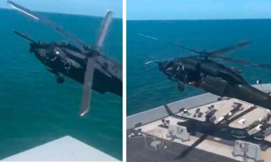 Vídeo incrível mostra a interceptação e invasão de navio em movimento por helicóptero do Exército dos EUA. Foto e vídeo: Reprodução twitter @stallhornlulul