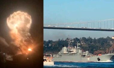 Vídeo: Ucrânia destrói mais um grande navio de guerra Russo na Crimeia. Fotos e Vídeo: Telegram @operativnoZSU / Twitter @visegrad24