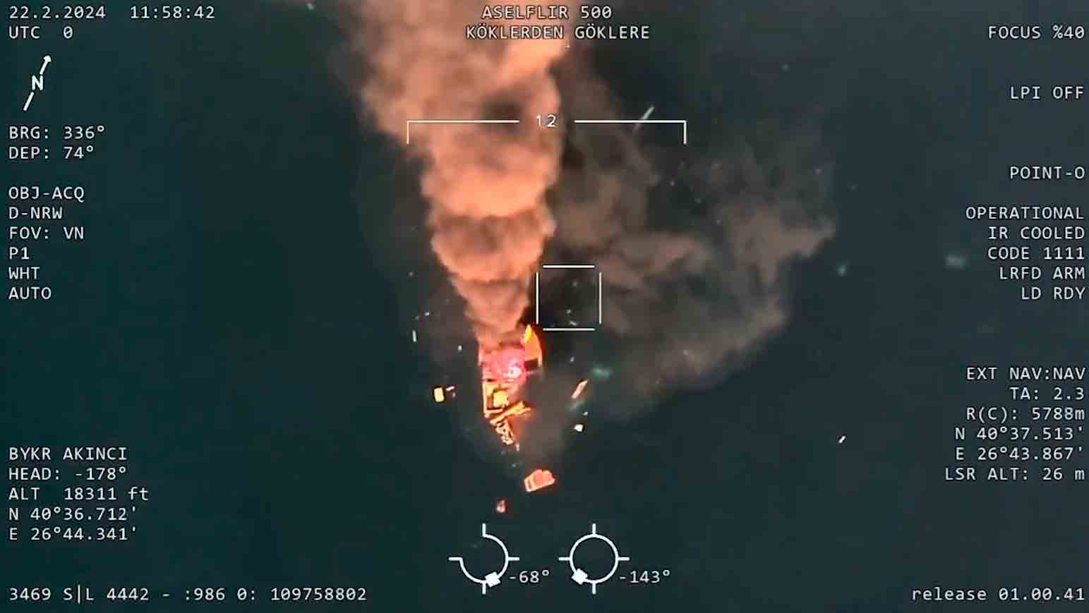 ビデオ：Bayraktarが移動する海上目標を破壊する正確さを示す。写真およびビデオ：Twitter @turkishcenturyの再現