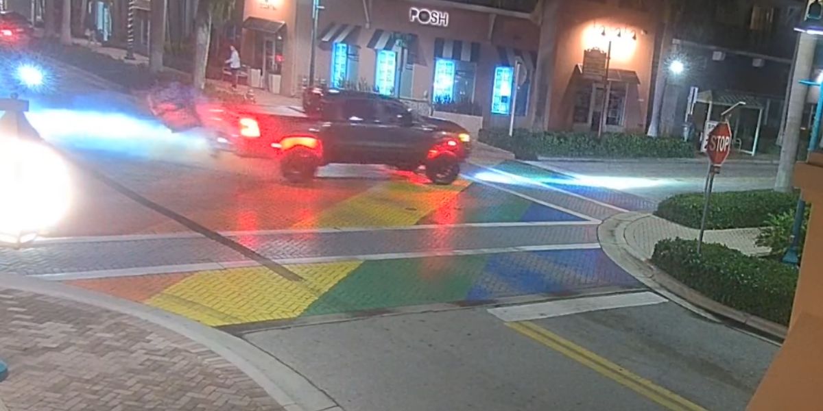 Video fångar man vandalisera LGBTQ+ flaggfärgat körfält i Florida