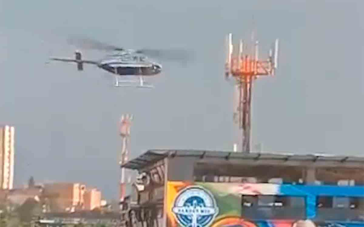 Vídeo: helicóptero com 6 pessoas cai após a decolagem na Colômbia. Reprodução Twitter @Gposiadeoficial