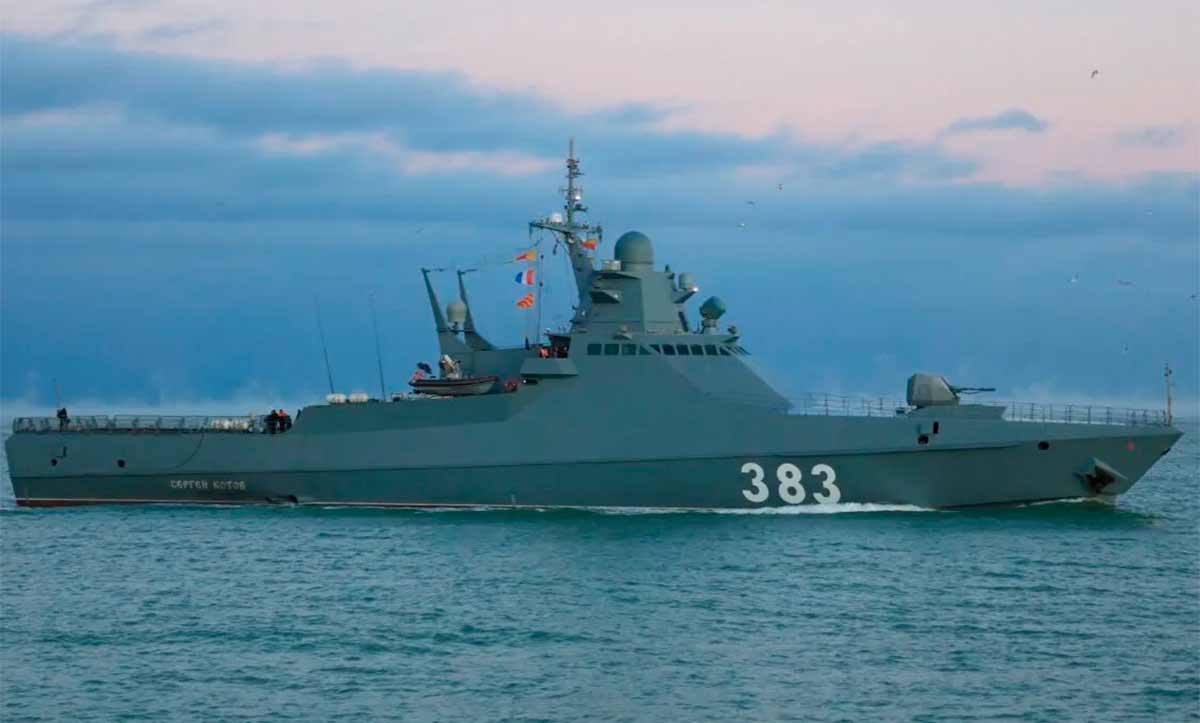 Rosyjski okręt patrolowy Siergiej Kotow. Zdjęcie: Reprodukcja Twitter