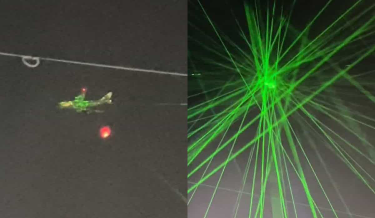 Deelnemers aan een festival in Mexico worden online bekritiseerd omdat ze laserstralen op een vliegtuig richten. Foto: Reproductie Instagram @ariaestef1