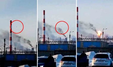 Vídeo mostra drone ucraniano explodindo em refinaria na Rússia. Foto e vídeo: Reprodução Twitter @visegrad24