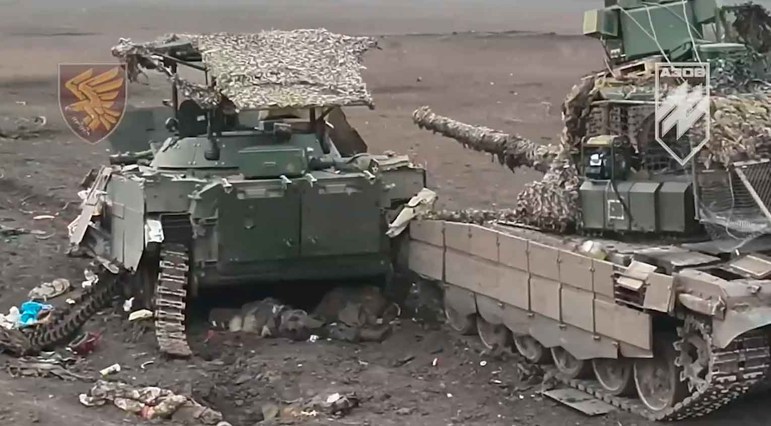Video shows a column of Russian armored vehicles being destroyed in Donetsk. photos and video: Twitter @EuromaidanPress