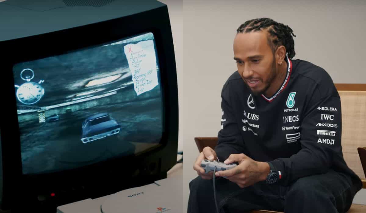 Lewis Hamilton appears playing classic racing games and evokes nostalgia