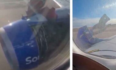 Vídeo mostra o momento em parte do motor de Boeing 737 se solta durante a decolagem. Foto e vídeo: Twitter @CollinRugg