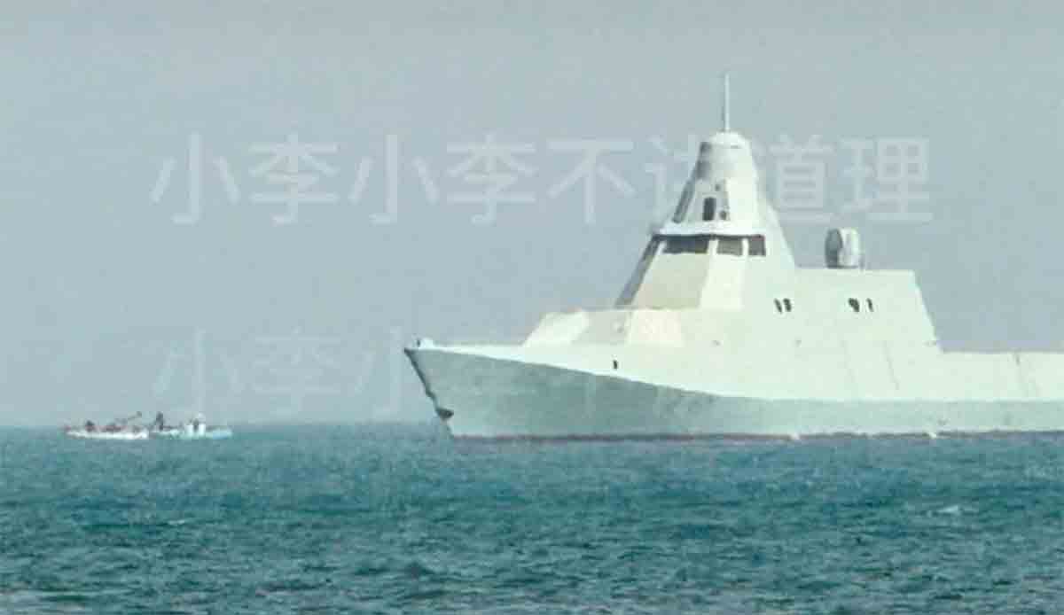 A Chinese, stealthy, and unknown warship was spotted during sea trials. Photo: reproduction telegram / china3army