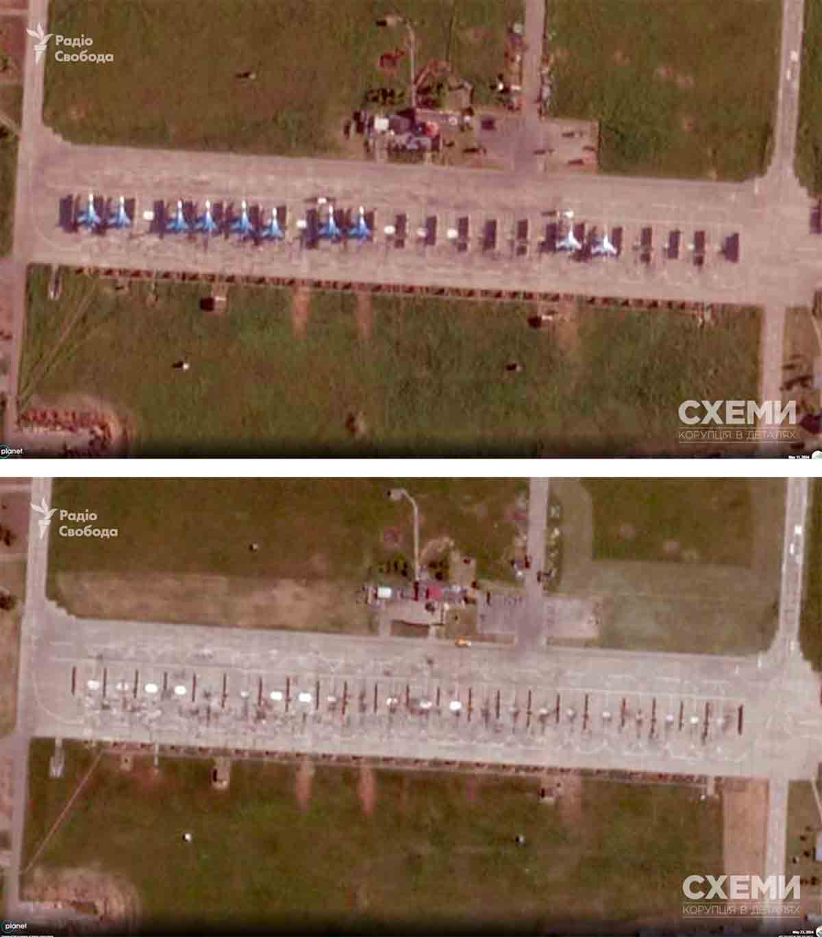 Samolot grupy 'Rosyjscy Rycerze' zniszczony w ataku drona na rosyjskiej bazie lotniczej w Kushchevskaya. Zdjęcie: Reprodukcja cxemu