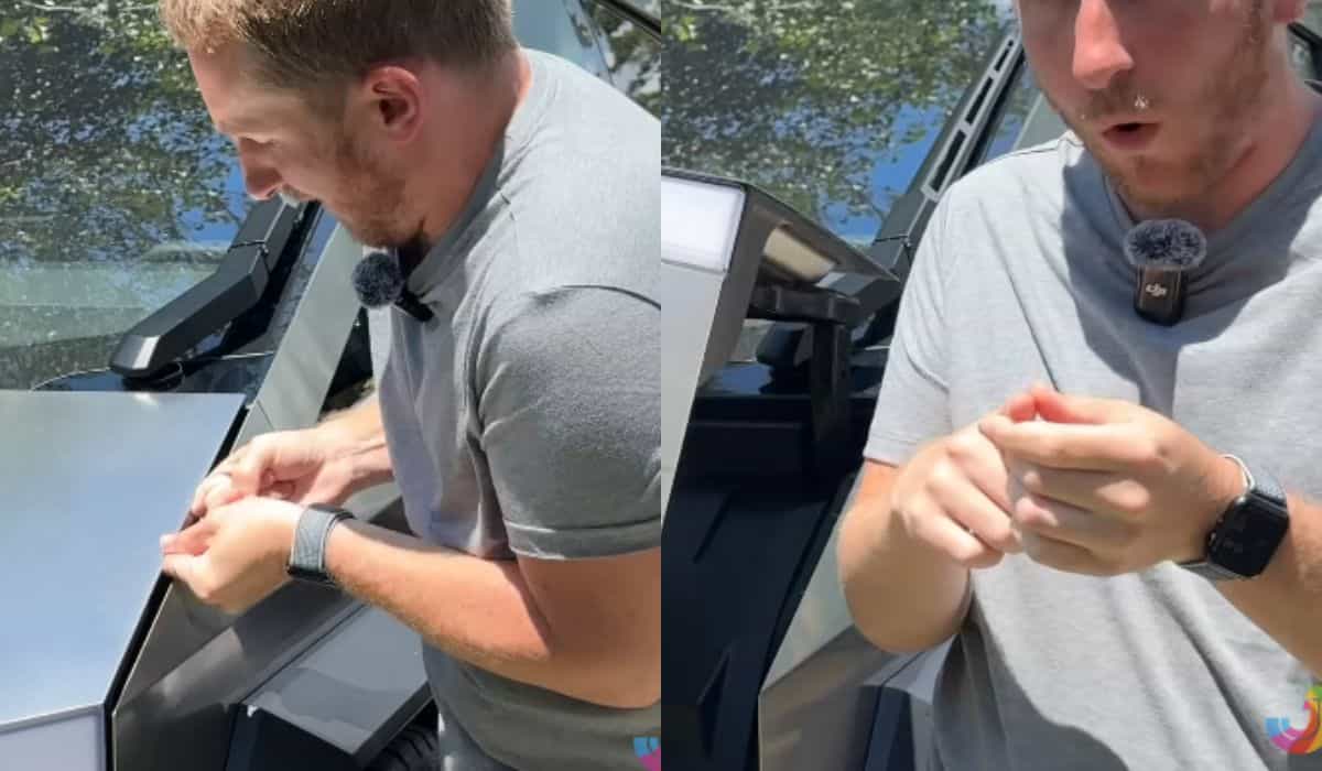 YouTuber injures finger testing Tesla Cybertruck's front trunk sensor (YouTube / @jeremyjudkins)