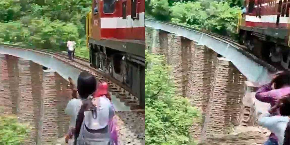 Gruseliges Video: Paar springt von 27 Meter hoher Brücke, um vor Zug zu entkommen