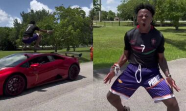 YouTuber desafia a morte ao pular sobre Lamborghini em movimento