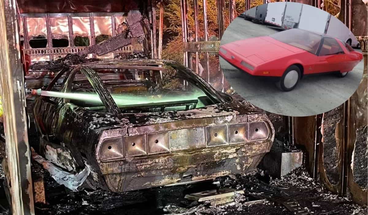 Auto concetto classica Ford distrutta da incendio dopo esposizione a evento (Instagram / @scottgrundforcompany)