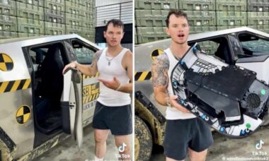 Vídeo: Homem revela razão chocante pela qual você nunca deve bater a porta do Tesla Cybertruck