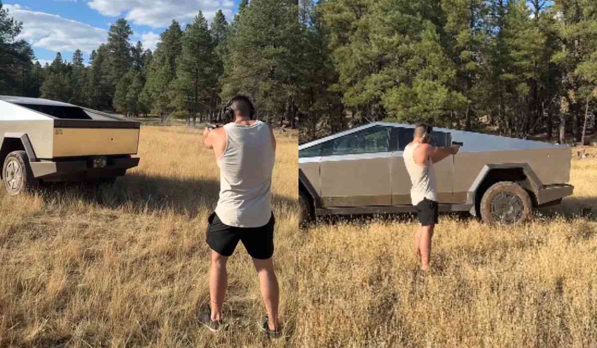 Video: Man tests Cybertruck’s bulletproof resistance and surprises with the results (X @HippieGQ_)