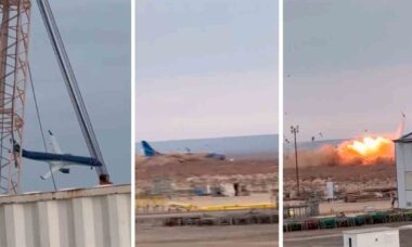 Vídeo mostra a queda de um Embraer E190 em Aktau, no Cazaquistão. Foto: Telegram @AviaCT