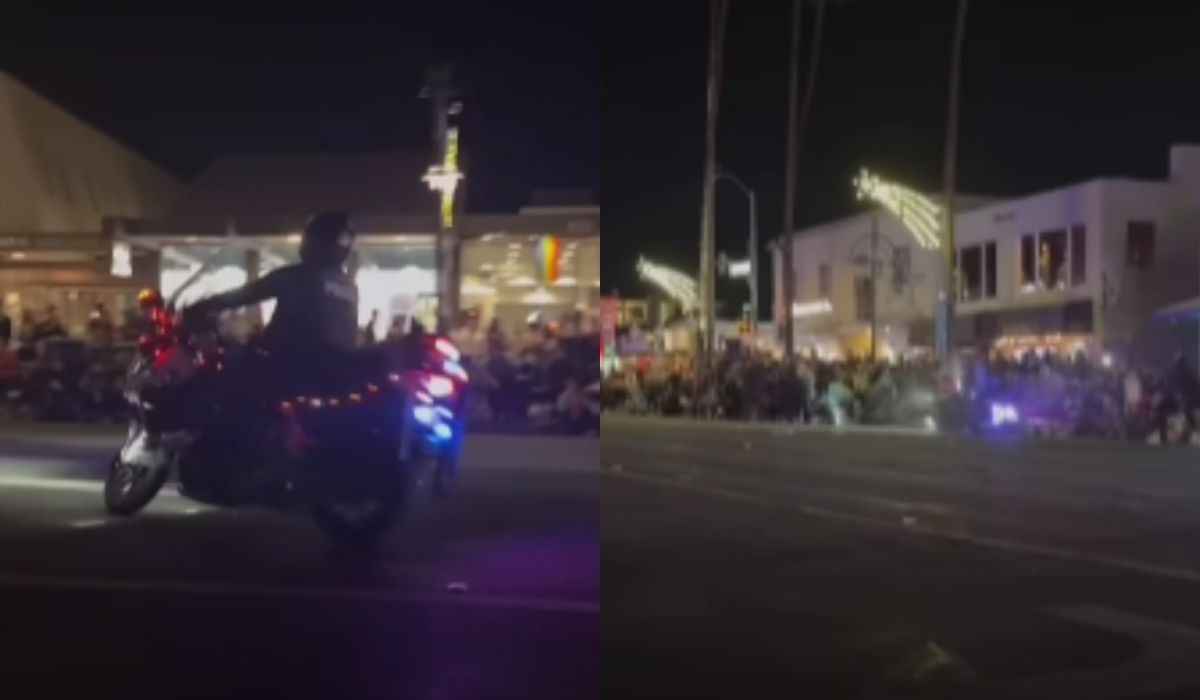 Policial perde controle ao empinar moto durante desfile em Palm Springs e colide com multidão