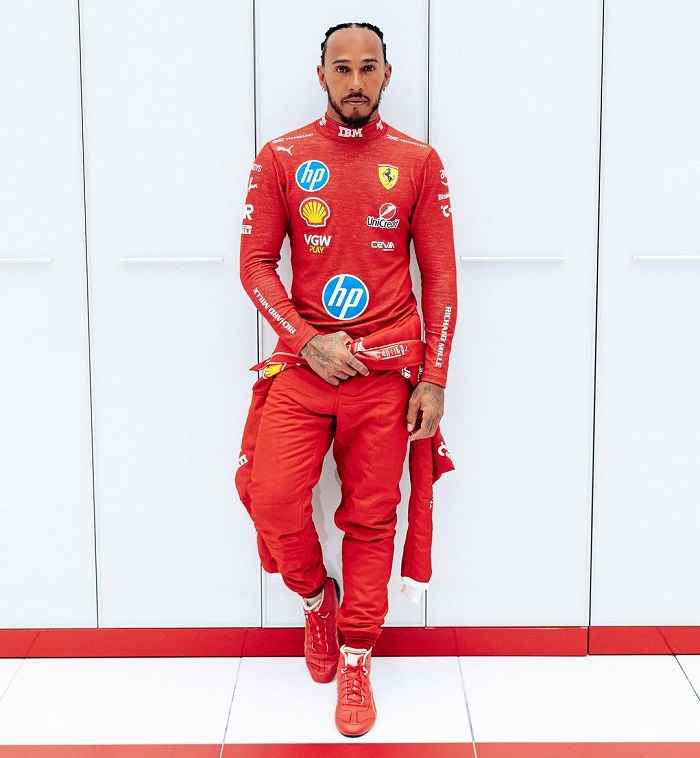 Lewis Hamilton faz estreia visual com a Ferrari e viraliza nas redes sociais com macacão vermelho (Instagram @lewishamilton)