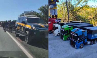 Desfile de caminhões de brinquedo no Brasil com escolta da polícia viraliza nas redes sociais