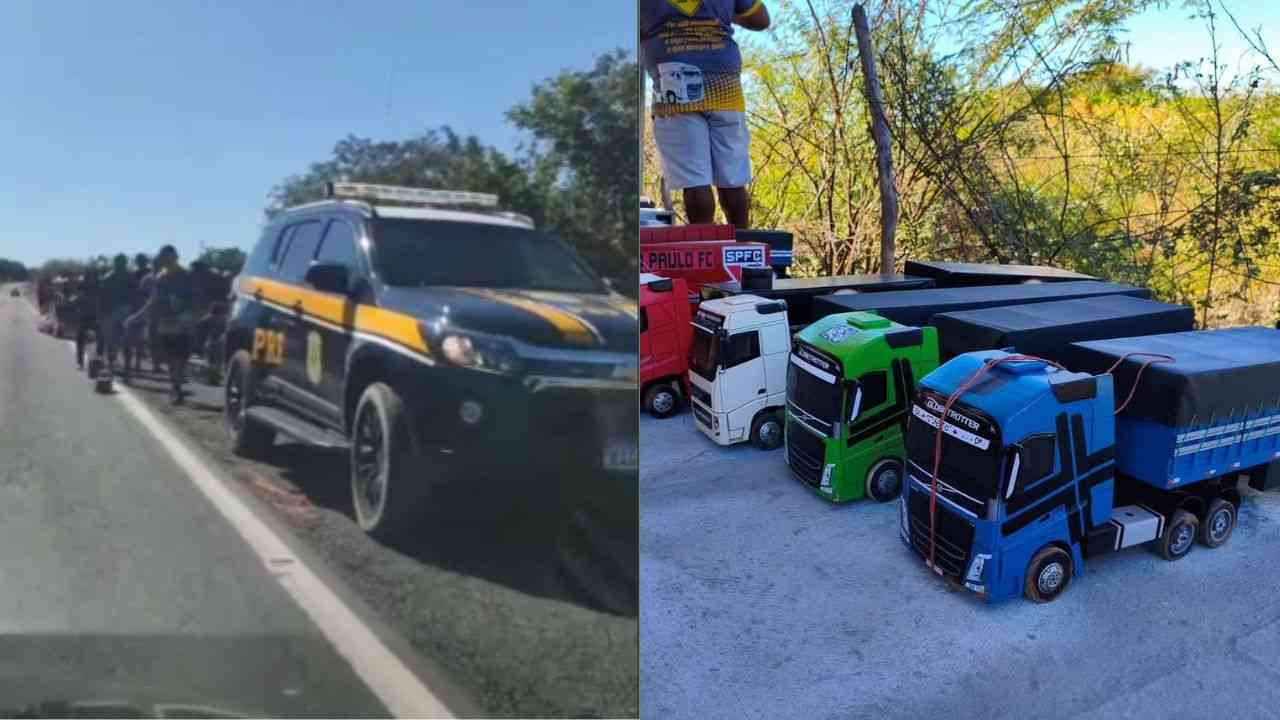 Desfile de caminhões de brinquedo no Brasil com escolta da polícia viraliza nas redes sociais