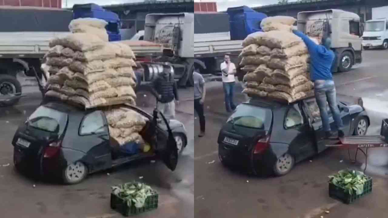 Vídeo de Ford Ka lotado com 1,5 tonelada de batatas viraliza nas redes sociais