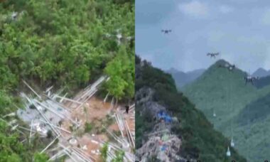 Drones chineses transportam 180 toneladas de materiais para obra em área remota