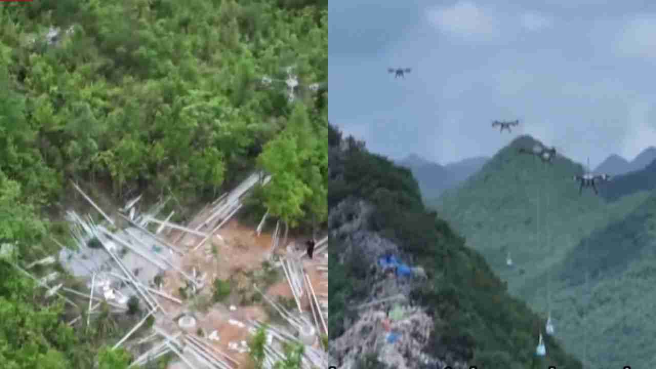 Drones chineses transportam 180 toneladas de materiais para obra em área remota