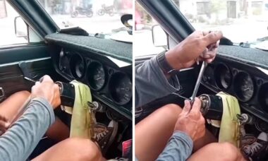 Homem arruma solução inusitada para dirigir depois de perder seu volante (Foto: Facebook)