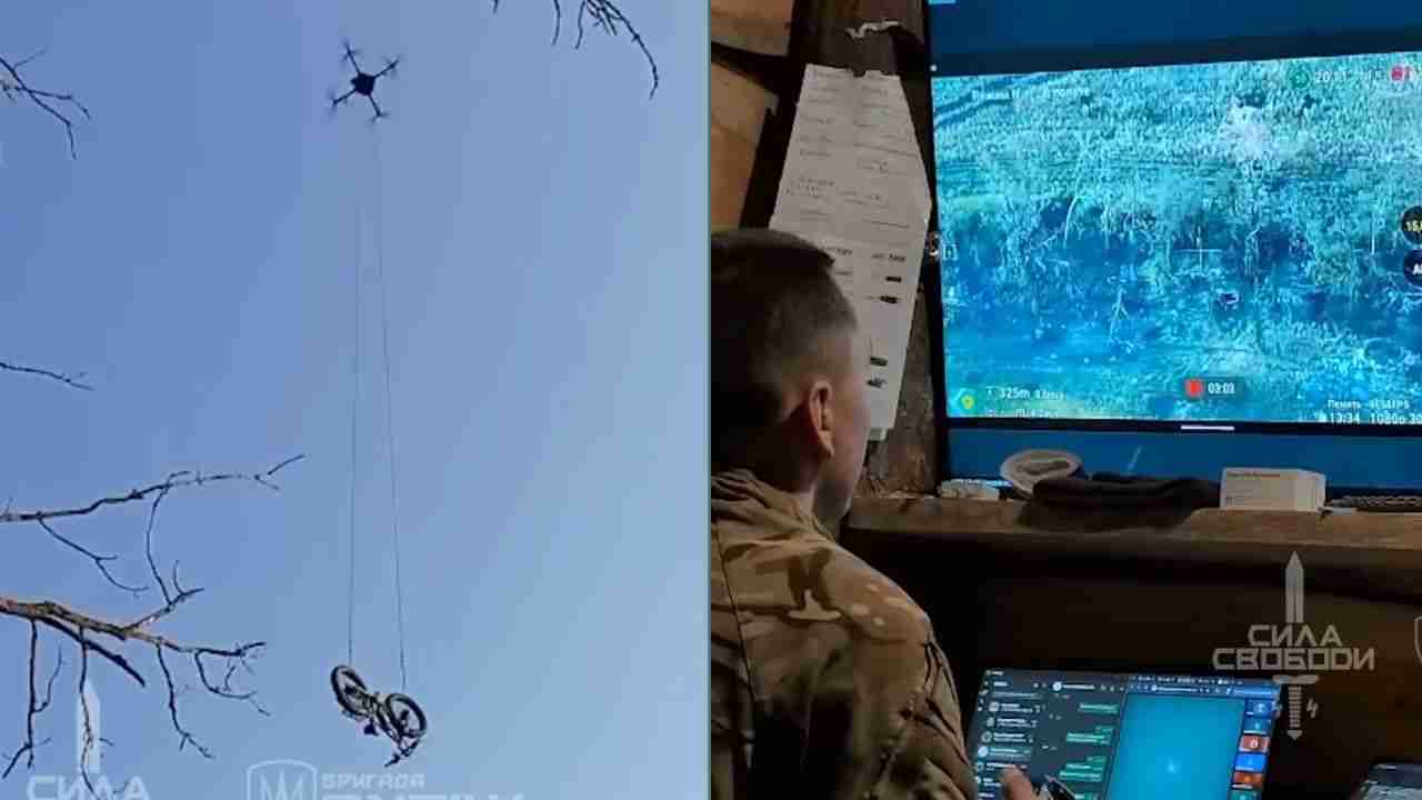 Drone entrega bicicleta elétrica para resgatar soldado ferido sob cerco na Ucrânia