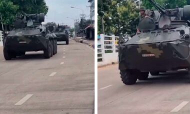 BTR-3E1 tailandês com módulo BM-3 Shturm na fronteira com o Camboja. Imagens: X @war_noir