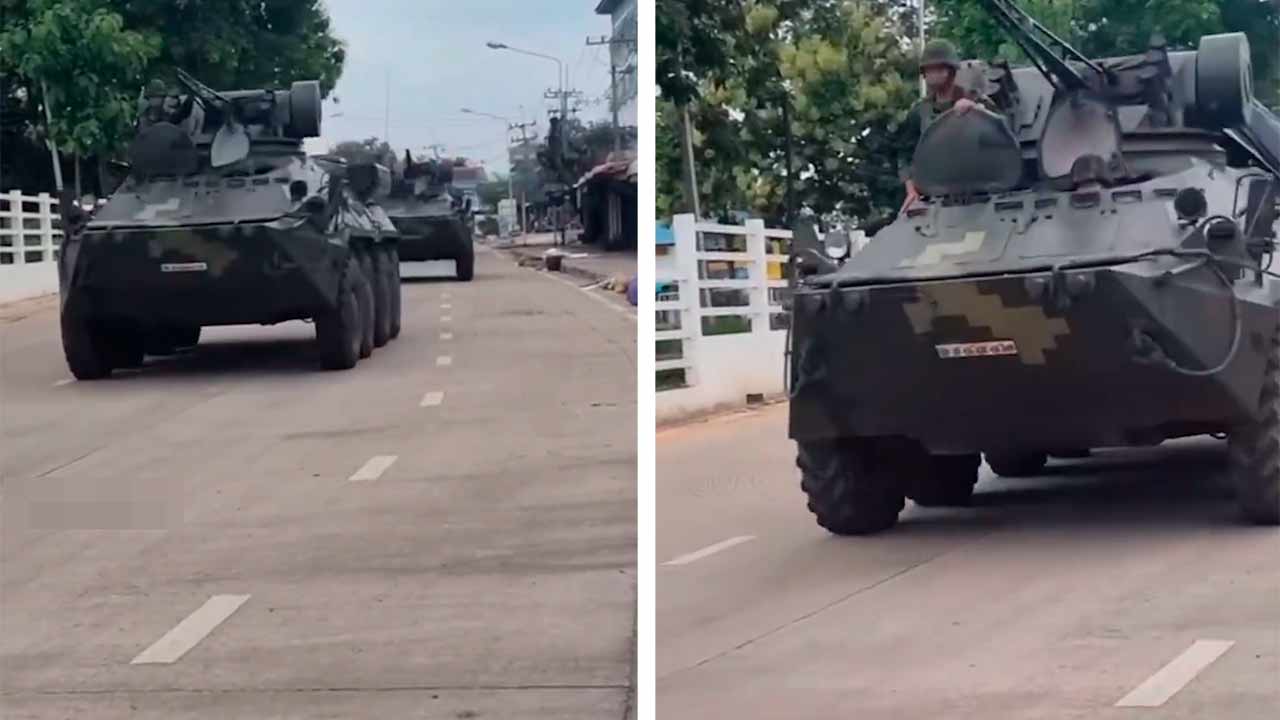 BTR-3E1 thaïlandais avec module BM-3 Shturm à la frontière cambodgienne. Images : X @war_noir