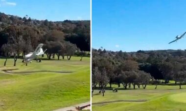 Vídeo mostra pouso de emergência de avião em campo de golfe australiano. Telegram @AviaCT
