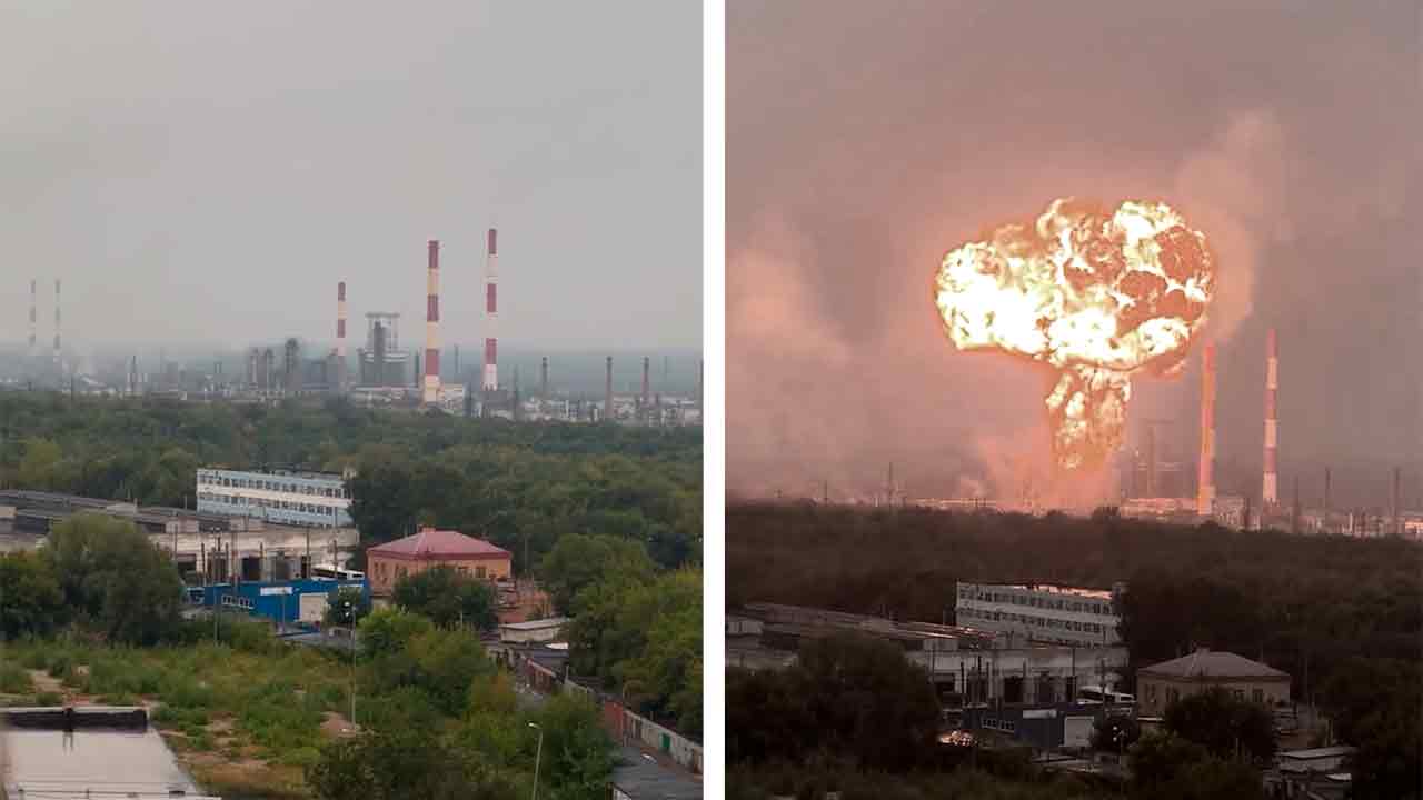 Drones attaquent des raffineries stratégiques à Riazan et Novokouïbychevsk en Russie. @exilenova_plus