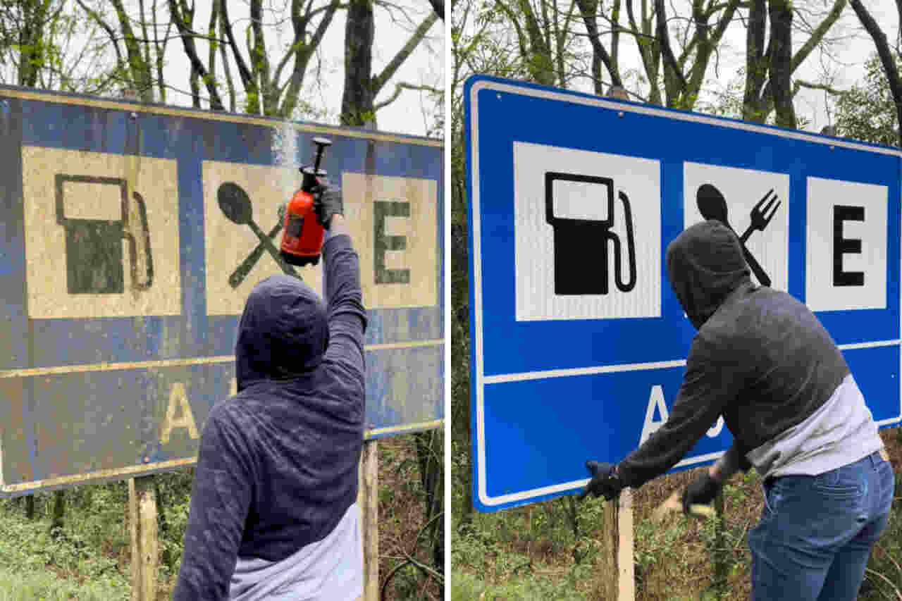 Homem que limpa placas de trânsito no Brasil vira celebridade nas redes sociais