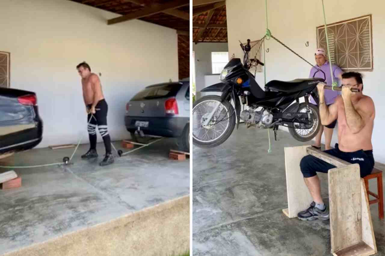 Un homme de 61 ans fait sensation en utilisant une voiture et une moto comme poids de musculation