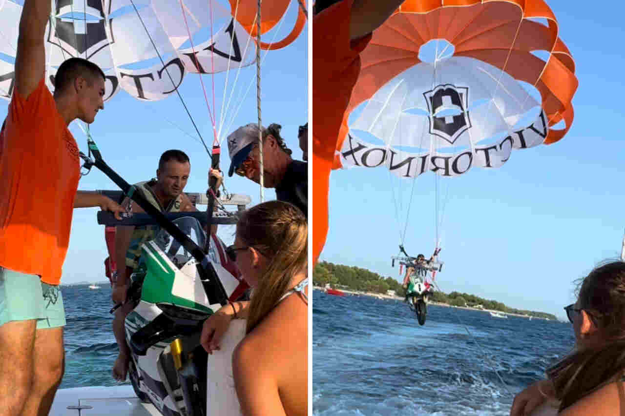 Video: Man trekt de aandacht door te parapenten boven een Ducati