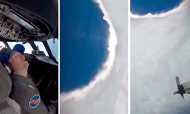 Vídeo: Pilotos da NOAA entram no olho do furacão Erin após intensificação extrema. Foto: NOAA Aircraft Ops Center