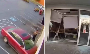 Tentativa malsucedida de reboque termina com fachada de loja destruída