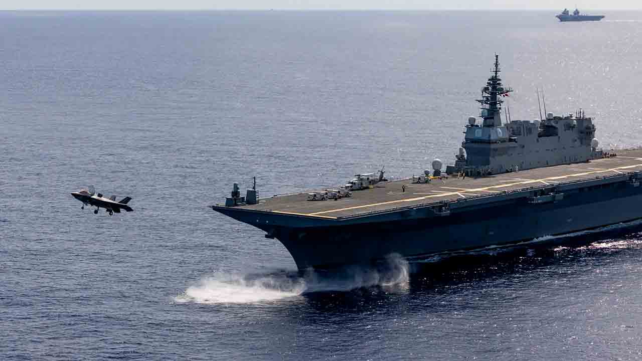 British F-35B lands on Japanese ship for the first time during allied show of force. Photo: Royal Navy