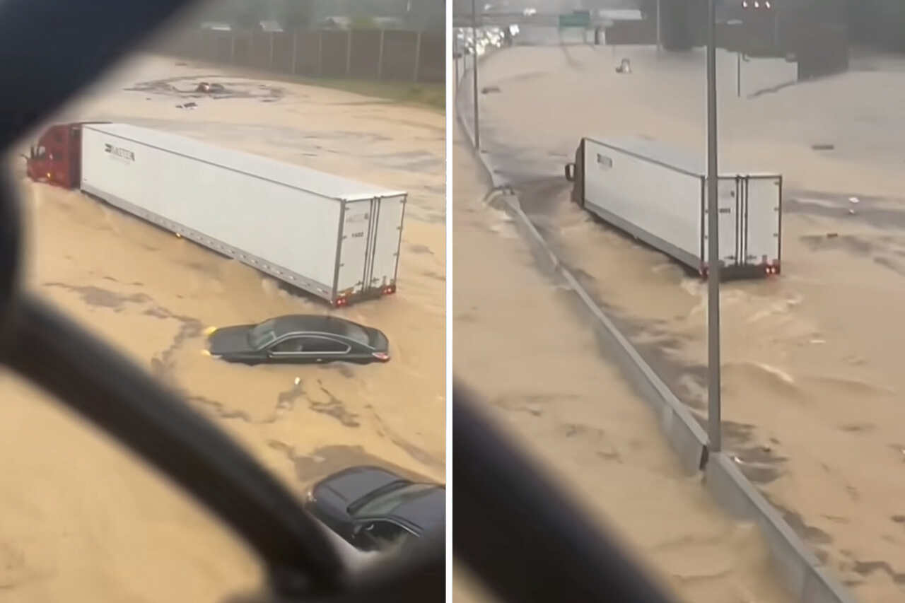 Video ukazuje, že povodeň nedokázala zabránit řidiči kamionu dosáhnout svého cíle