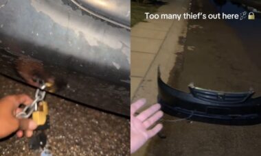 Dono de Honda Civic deixa carro preso com corrente em poste e veículo some em vídeo viral