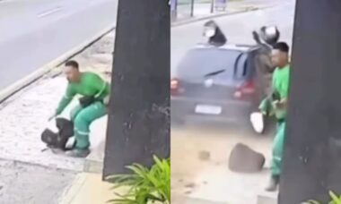 Agente de limpeza escapa de atropelamento por pouco no Brasil em vídeo dramático