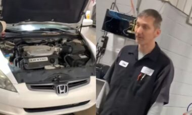 Mecânicos ficam em choque depois de o motor “saltar” de dentro do carro em vídeo viral
