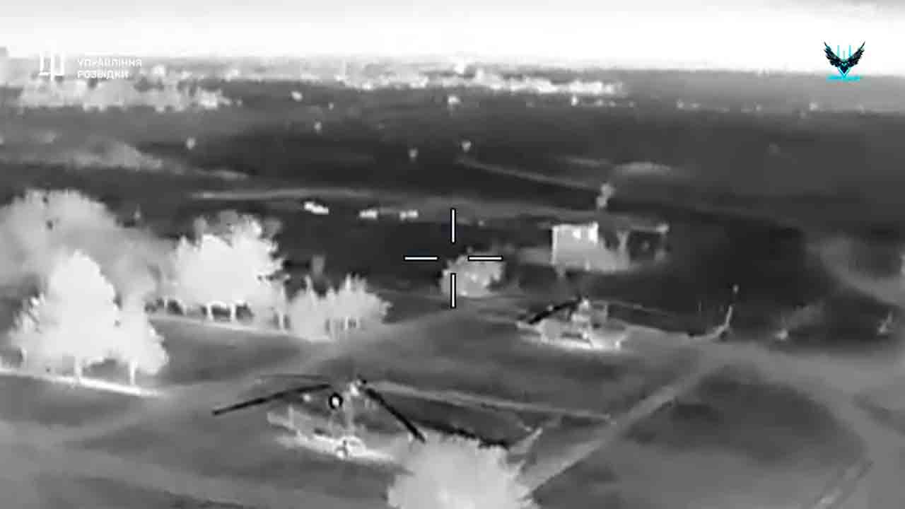 Ukrainsk etterretning offentliggjør opptak av angrep på russiske Mi-8-helikoptre. Telegram @DIUkraine