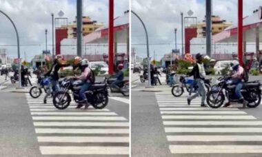 Vídeo: Motociclistas levam bofetada de guarda de trânsito após pararem em cima de faixa de pedestre